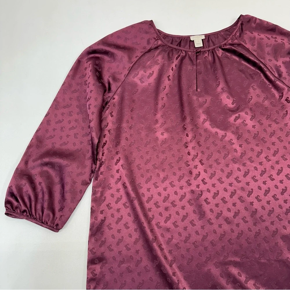 J. Crew Satin Maroon Paisley Print Keyhole Chest Shift Dress Women’s Size 12